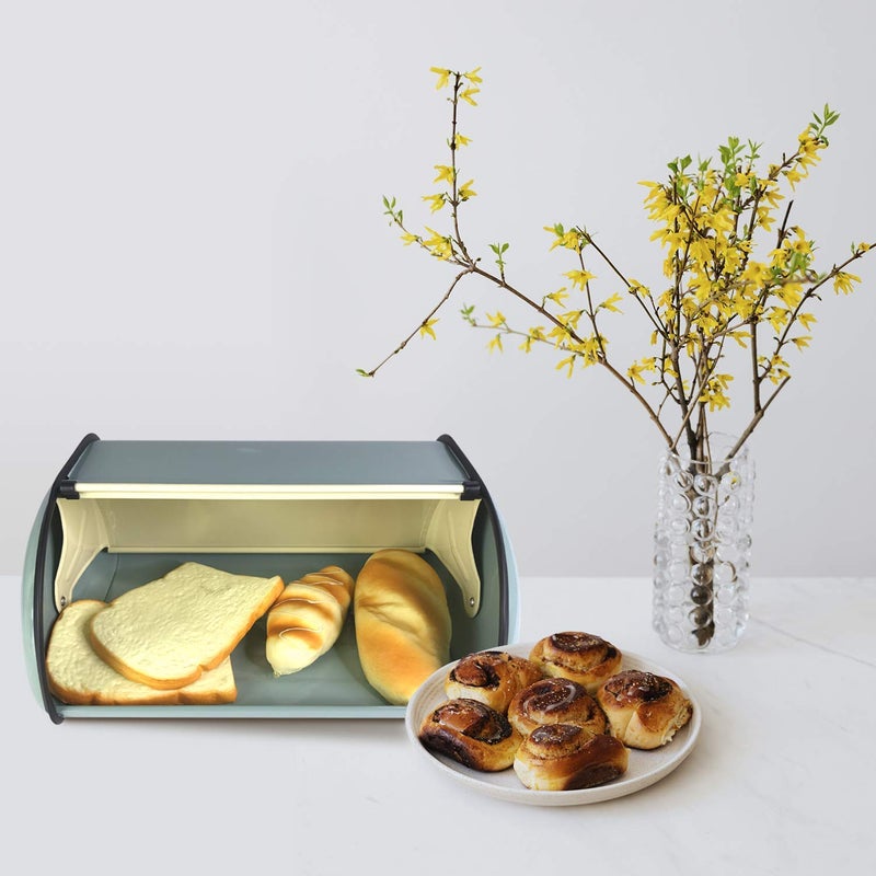 SOTECH Metal Bread Box with Roll Top Vintage Breadbox for Kitchen Countertop Retro Bread Bin Holder Counter Farmhouse Bread Storage Container Blue - Image 3